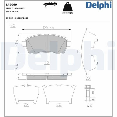 DELPHI Kit de plaquettes de frein, frein &agrave; disque  LP2069
