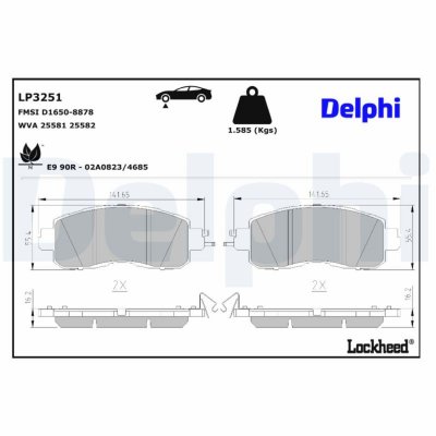 DELPHI Kit de plaquettes de frein, frein &agrave; disque  LP3251