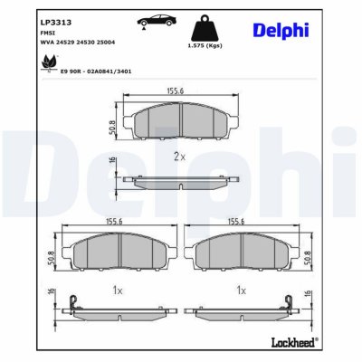 DELPHI Kit de plaquettes de frein, frein &agrave; disque  LP3313