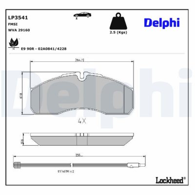 DELPHI Kit de plaquettes de frein, frein &agrave; disque  LP3541