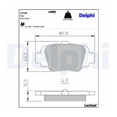 DELPHI Kit de plaquettes de frein, frein &agrave; disque  LP780