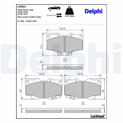 DELPHI Kit de plaquettes de frein, frein &agrave; disque  LP854