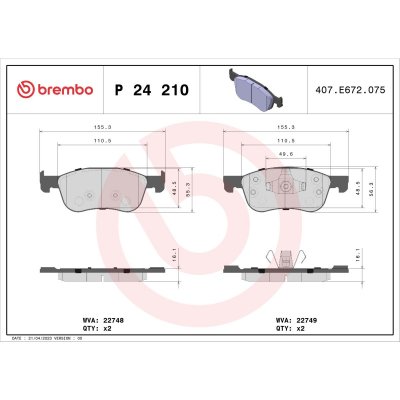 BREMBO Kit de plaquettes de frein frein &agrave; disque P 24 210 
