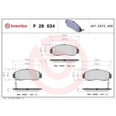 BREMBO Kit de plaquettes de frein frein &agrave; disque P 28 034 