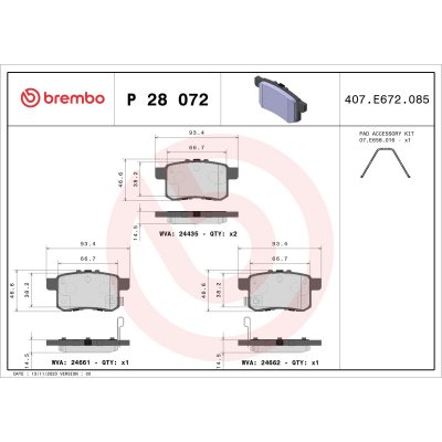 BREMBO Kit de plaquettes de frein frein &agrave; disque P 28 072 