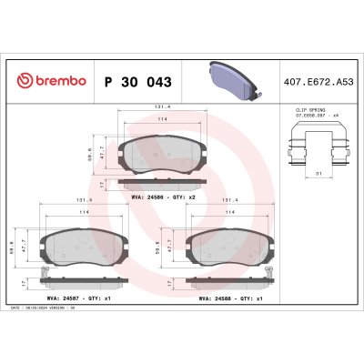 BREMBO Kit de plaquettes de frein frein &agrave; disque P 30 043 