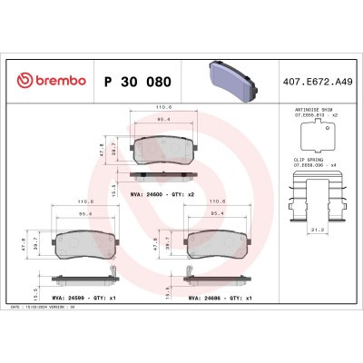 BREMBO Kit de plaquettes de frein frein &agrave; disque P 30 080 