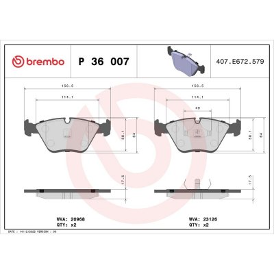 BREMBO Kit de plaquettes de frein frein &agrave; disque P 36 007 