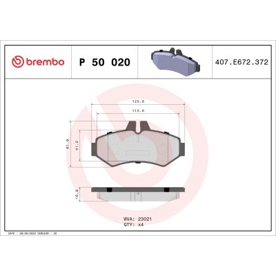 BREMBO Kit de plaquettes de frein frein &agrave; disque P 50 020 