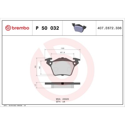 BREMBO Kit de plaquettes de frein frein &agrave; disque P 50 032 