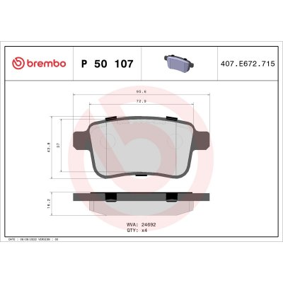 BREMBO Kit de plaquettes de frein frein &agrave; disque P 50 107 