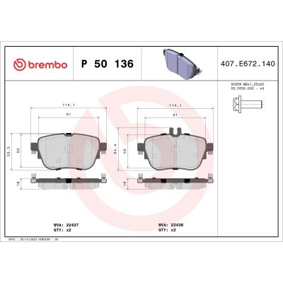 BREMBO Kit de plaquettes de frein frein &agrave; disque P 50 136 