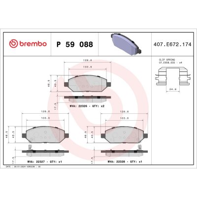 BREMBO Kit de plaquettes de frein frein &agrave; disque P 59 088 