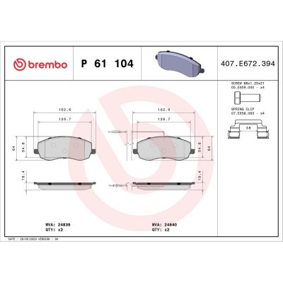 BREMBO Kit de plaquettes de frein frein &agrave; disque P 61 104 