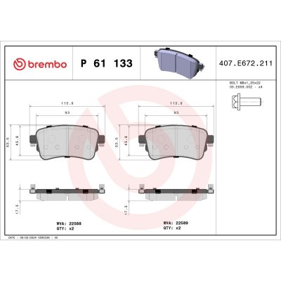 BREMBO Kit de plaquettes de frein frein &agrave; disque P 61 133 