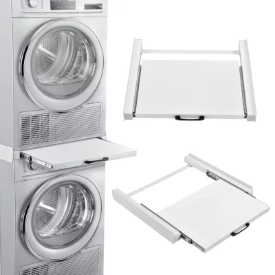 [EN.CASA] Kit de Superposition avec Tablette Coulissante pour Lave-Linge S&egrave;che-Linge Standard Blanc 