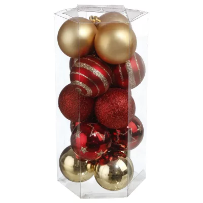 FEERIC LIGHTS & CHRISTMAS Kit D&eacute;coration pour sapin de No&euml;l - 15 Pi&egrave;ces - Rouge et dor&eacute;