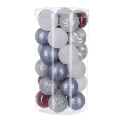 FEERIC LIGHTS & CHRISTMAS Kit D&eacute;coration pour sapin de No&euml;l - 30 Pi&egrave;ces - Bleu, rouge et blanc