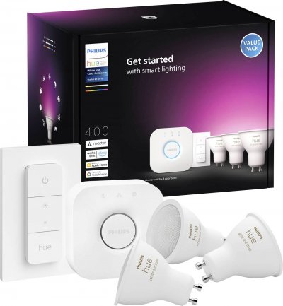 PHILIPS HUE Kit d&eacute;marrage White&Color Ambiance, 6.5W, 3 ampoules GU10 + t&eacute;l&eacute;commande 