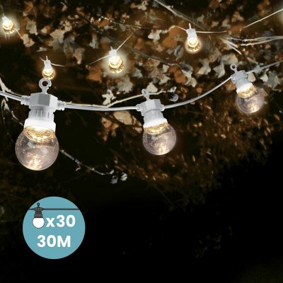 SKYLANTERN Kit Guirlande Guinguette 30m Fil Blanc Bulbes Transparent