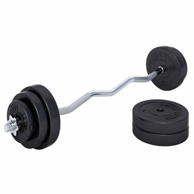 GORILLA SPORTS Kit halt&egrave;res avec disques &agrave; rev&ecirc;tement plastique + barre curl 35 kg
