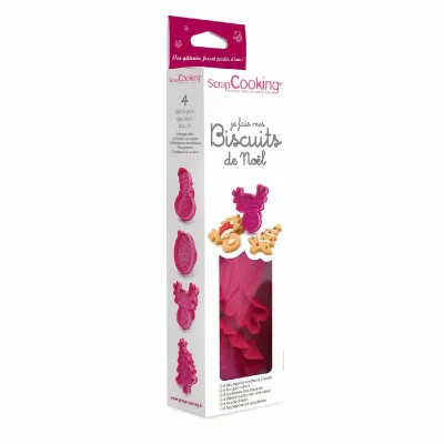 SCRAPCOOKING Kit je fais mes biscuits de No&euml;l : 4 d&eacute;coupoirs &eacute;jecteurs