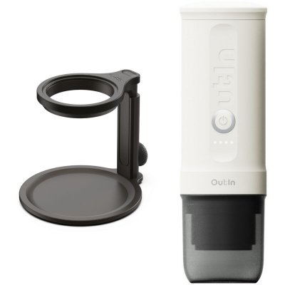 OUTIN Kit Nano Machine &agrave; Expresso Electrique Portable + Support Universel - Blanc Perle - Camping, Voyage