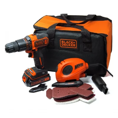 BLACK & DECKER Kit perceuse visseuse &agrave; percussion 18 v + ponceuse bdk200as1s-qw