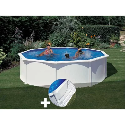GRE Kit piscine acier blanc Gr&eacute; Fidji ronde 4,80 x 1,22 m + Tapis de sol