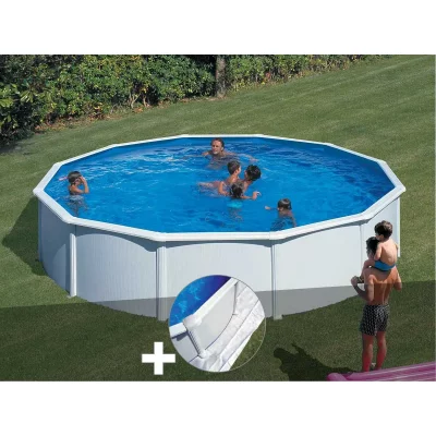 GRE Kit piscine acier blanc Gr&eacute; Fidji ronde 5,70 x 1,22 m + Tapis de sol