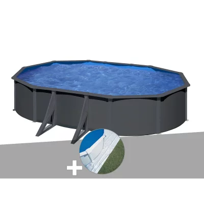 GRE Kit piscine acier gris anthracite Gr&eacute; Louko ovale 5,27 x 3,27 x 1,22 m + Tapis de sol