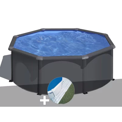 GRE Kit piscine acier gris anthracite Gr&eacute; Louko ronde 3,20 x 1,22 m + Tapis de sol