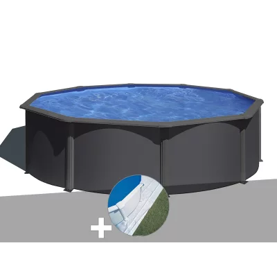 GRE Kit piscine acier gris anthracite Gr&eacute; Louko ronde 4,80 x 1,22 m + Tapis de sol