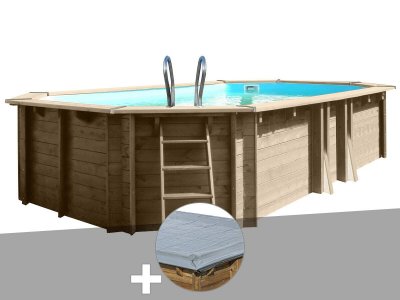 GRE Kit piscine bois GR&Eacute; Safran 6,20 x 3,95 x 1,36 m + B&acirc;che hiver - Bois