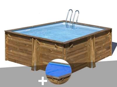 GRE Kit piscine bois Sunbay Carra 3,05 x 3,05 x 1,19 m + B&acirc;che &agrave; bulles