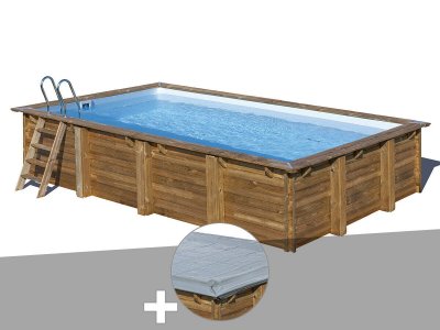 GRE Kit piscine bois Sunbay Evora 6,20 x 4,20 x 1,33 m + B&acirc;che hiver