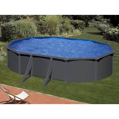GRE Kit piscine hors sol acier gris anthracite ovale 5.27 x 3.27 x 1.32 m