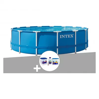 INTEX Kit piscine tubulaire  Metal Frame ronde 4,57 x 1,22 m + Kit de traitement au chlore