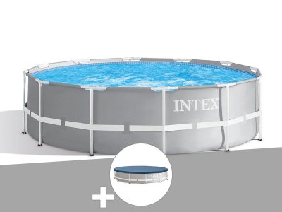 INTEX Kit piscine tubulaire Prism Frame ronde 3,66 x 1,22 m + B&acirc;che de protection