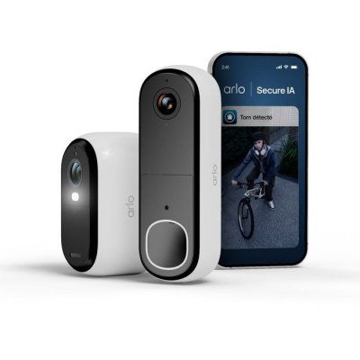 ARLO Kit S&eacute;curit&eacute; Ext&eacute;rieur  Essential 3 2K + Sonnette Vid&eacute;o HD blanche - Neuf