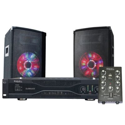 IBIZA SOUND Kit Sono 2 Enceintes 10 2X250W + Table mixage USB/BT + Ampli + Micro
