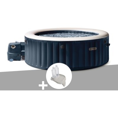 INTEX Kit spa gonflable  PureSpa Blue Navy rond Bulles 6 places + Porte-verre