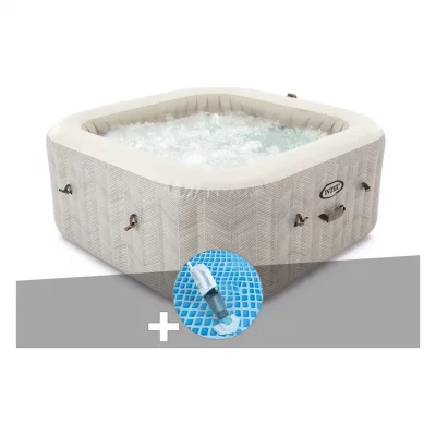 INTEX Kit spa gonflable  PureSpa Chevron carr&eacute; Bulles 6 places + Aspirateur