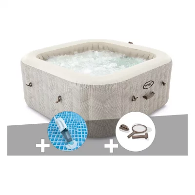 INTEX Kit spa gonflable  PureSpa Chevron carr&eacute; Bulles 6 places + Aspirateur + Kit d'entretien