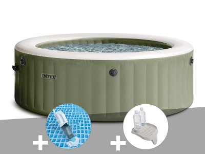 INTEX Kit spa gonflable  PureSpa Olive rond Bulles 6 places + Aspirateur + Porte-verre