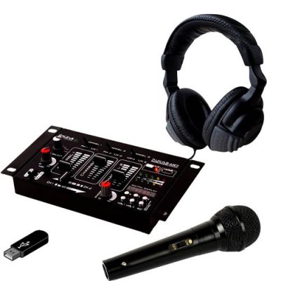 IBIZA Kit table de mixage dj21 usb bluetooth + casque sono dj + micro