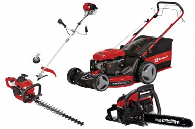 EINHELL Kit thermique jardin  - Tondeuse 56 cm, d&eacute;broussailleuse, taille-haie, tron&ccedil;onneuse