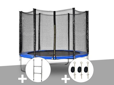 JARDIDECO Kit trampoline  Atlas &Oslash; 2,44 m Bleu + Echelle + Kit d'ancrage