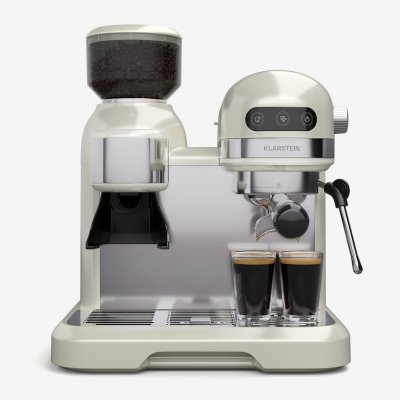 KLARSTEIN  bella caf&eacute; machine &agrave; expresso vintage broyeur 19 bars mousse de lait 2 tasses 1550w beige 