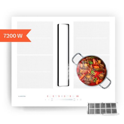 KLARSTEIN  chef-fusion down 2-en-1 plaque de cuisson &agrave; induction + hotte aspirante 60 cm 7200 w blanc 